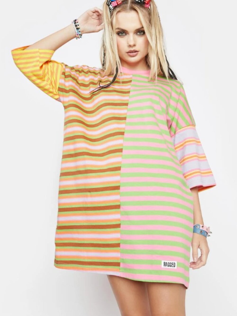 The Ragged Priest The Record Oversized T-Shirt Dress In Stripes Women's Size M